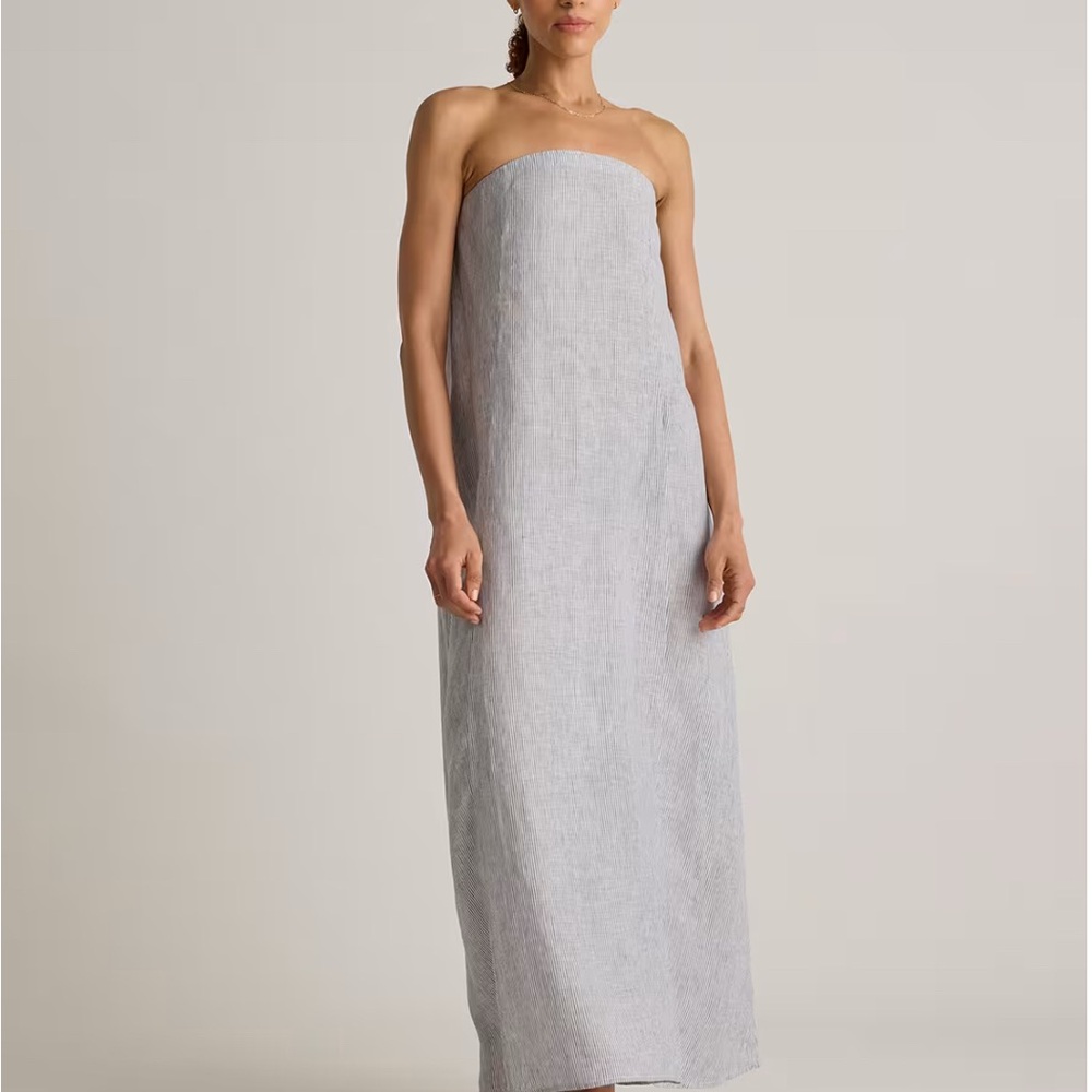Quince Silver Strapless Sheath Maxi Dress Resort Wear